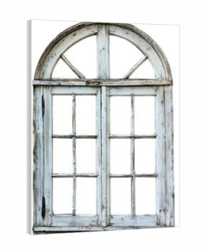 Antique arched window with wooden panels isolated. Perfect for heritage decor, rustic mockups, and classic interior compositions.