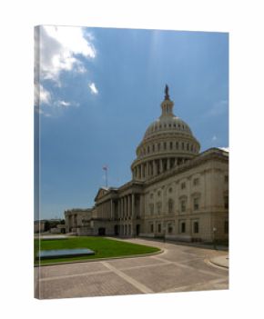 Washington DC Capitol dome. Congress and Senate Capitol building. USA flag over Capitol dome. Election day in Washington. American Capitol. Congress and Senate in Washington D.C.