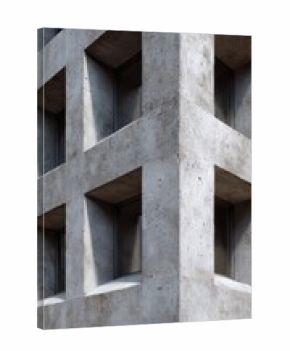 Concrete grid facade whispers modern architectural zen, shadow play elegance, parallelogram reflections, celebrating World Architecture Days geometric harmony