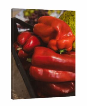 Shiny, fresh, red peppers in bowl