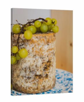 Large Blue Cheese Wheel with Green Grapes