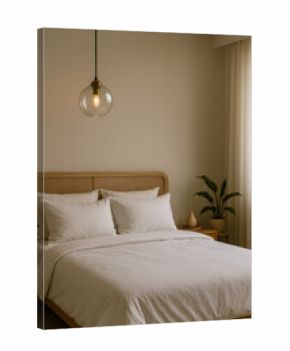 Cozy and minimalistic bedroom with natural elements and decor