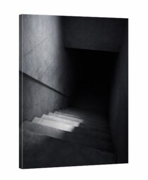 Concrete Staircase Descending into Pitch Black Darkness