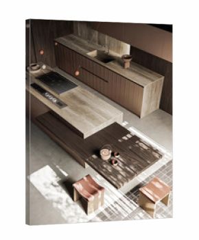 Modern luxury kitchen interior in minimal scandinavian style, 3d render