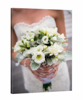 Bride Holding Elegant White Floral Wedding Bouquet