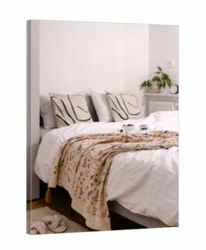 Comfortable hotel bedroom with modern design and cozy bedding