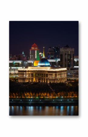The residence of the President of Kazakhstan Akorda in the city of Astana with evening illumination