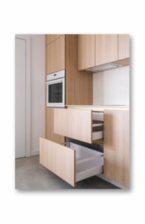 Modern kitchen design featuring minimalist cabinetry and integrated appliances