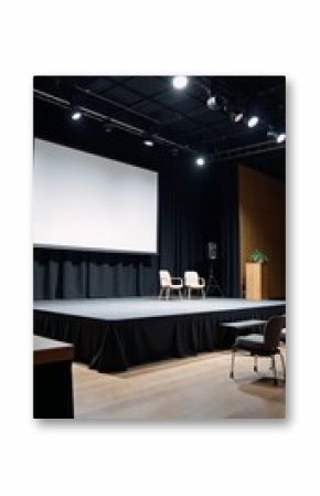 A minimalist conference stage design concept featuring empty platform elements for presentation-focused events or displays