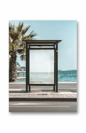 Billboard stand mockup outdoors furniture bus stop.