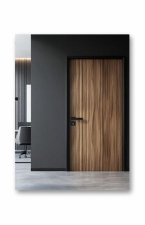 Modern Wooden Door with Black Frame in Minimalist Office Interior   Architectural Design for Home Improvement and Interior Design Marketing
