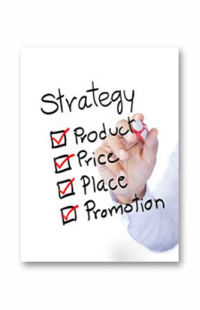 Business man drawing marketing 4P principle diagram