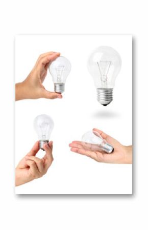 Light bulb idea in hand, isolated on white save parts