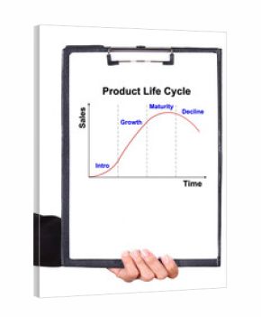 business hand holding a clipboard with The Product life cycle ch