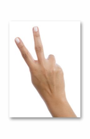 Close up of woman's hand showing the sign of victory and peace or number two isolated on white background. 