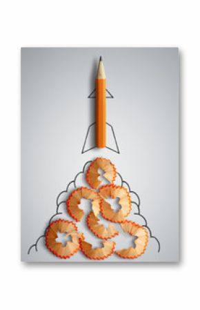 startup creative concept, pencil with shaving as drawn rocket