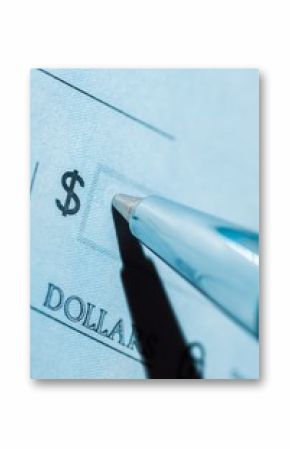 Pen Writing on a Blank Check - Close Up