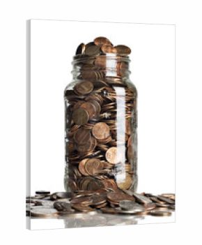 Jar of pennies overflowing 