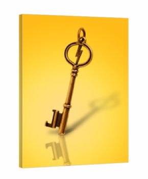 Old Gold vintage key in white background