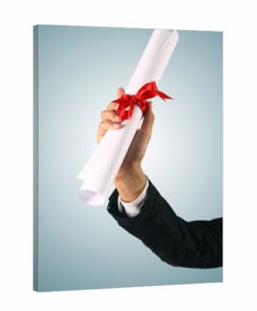 Diploma with a red ribbon