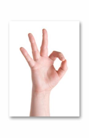 Ok. Gesture of the hand on white background