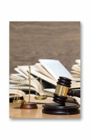 wooden gavel and books