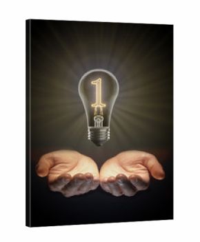 Concept business success motivational inspirational number one first place light bulb