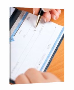 Woman's Hand Writing a Check - Close Up