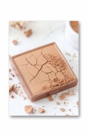 Broken Beige Makeup Powder Compact on Marble Surface