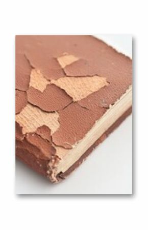 Close-up of Aged Brown Leather Book with Cracked Cover