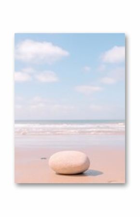 Soft Pastel Beach Shore with Single Rock and Clear Sky