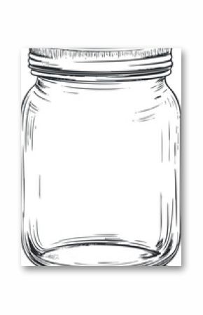 Hand drawn vintage glass jar with lid empty transparent container for storage or canning