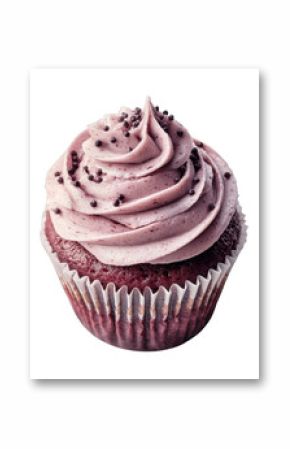 Delicious cupcake with swirled frosting and chocolate sprinkles, cut out - stock png.