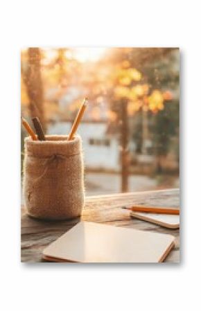 Soft Sunlight Illuminates Cozy Autumn Workspace