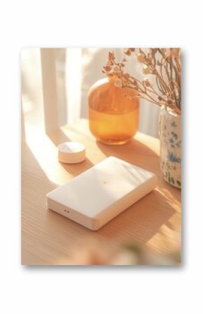 White Identity Card Mockup on Clean Wooden Table with Sunlight