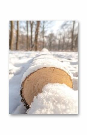 Snowy Tree Trunk in Winter Forest