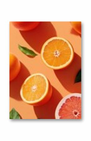 Chromatic Citrus Minimalism Post-Digital Aesthetic Flatlay of Vibrant Orange Fruits with Graphic Design Texture - Modern Food Styling and Creative Content Marketing