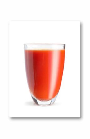 Glass of fresh tomato juice on white background