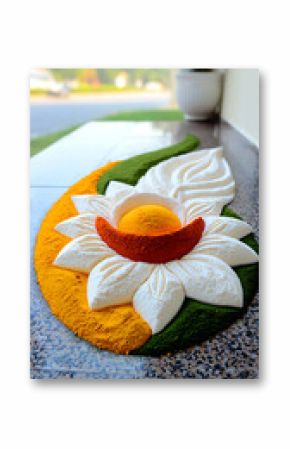 Intricate Colorful Rangoli Flower Pattern Made with Powder