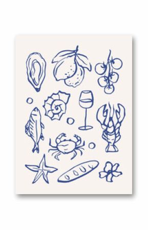 Hand drawn doodle mediterranean food poster
