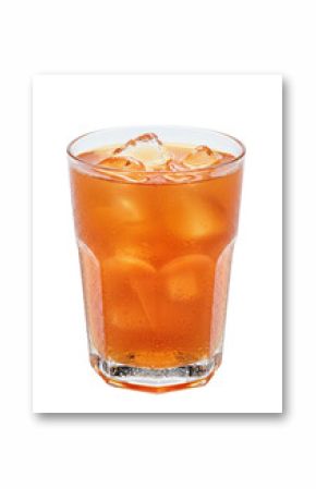 Refreshing iced tea in a clear glass with ice cubes. Cold beverage with a cool drink