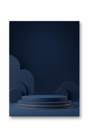 Elegant navy blue product presentation podium with golden accents design