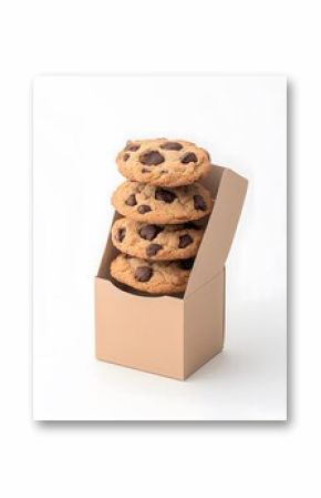 Stack of Chocolate Chip Cookies in a Brown Box