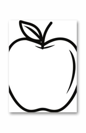Black outline drawing of an apple with leaf. Vector illustration