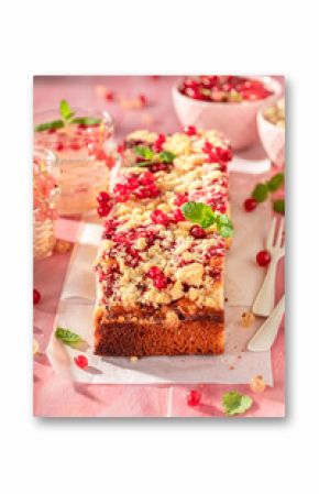Tasty red currant yeast cake as fresh dessert.