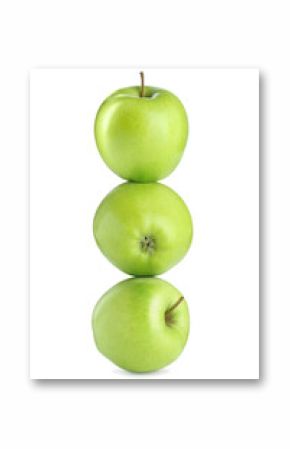 Green apples stacked on top of each other against white background. Balance