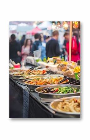 Large buffet table with many different types of food