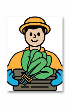 A man is holding a basket of greens