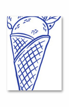 Hand draw gelato ice cream cone with lemon vector illustration. Vintage frozen dessert icon in sketch style