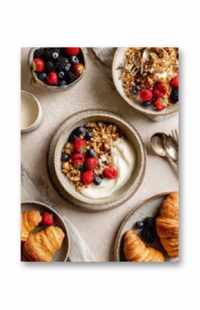 Minimal aesthetic food and lifestyle flat lay with natural light